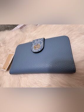 Michael Kors Light Blue Pebbled Leather Bifold Wallet